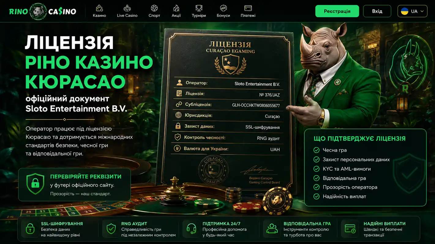 Ліцензія Ріно казино Кюрасао &mdash; офіційний документ Sloto Entertainment B.V.